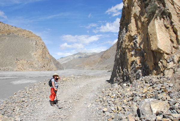 Walking from Jomsom to Kagbeni in lower Mustang, Nepal