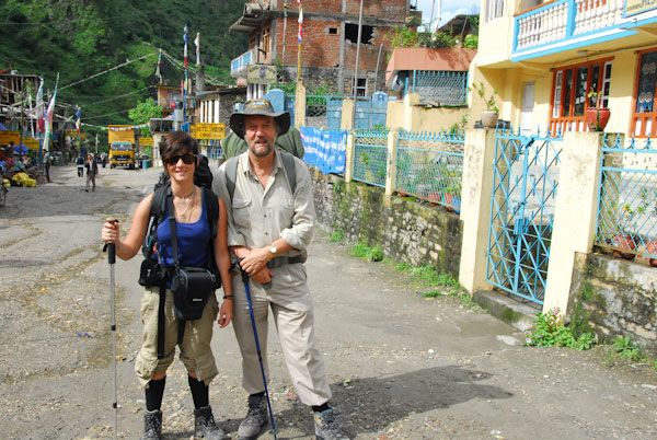 Pippa and Alan in the main street of Shyabru