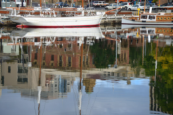 The still waters of the inner harbour in Hobart are a pleasant change after two days of rough seas.