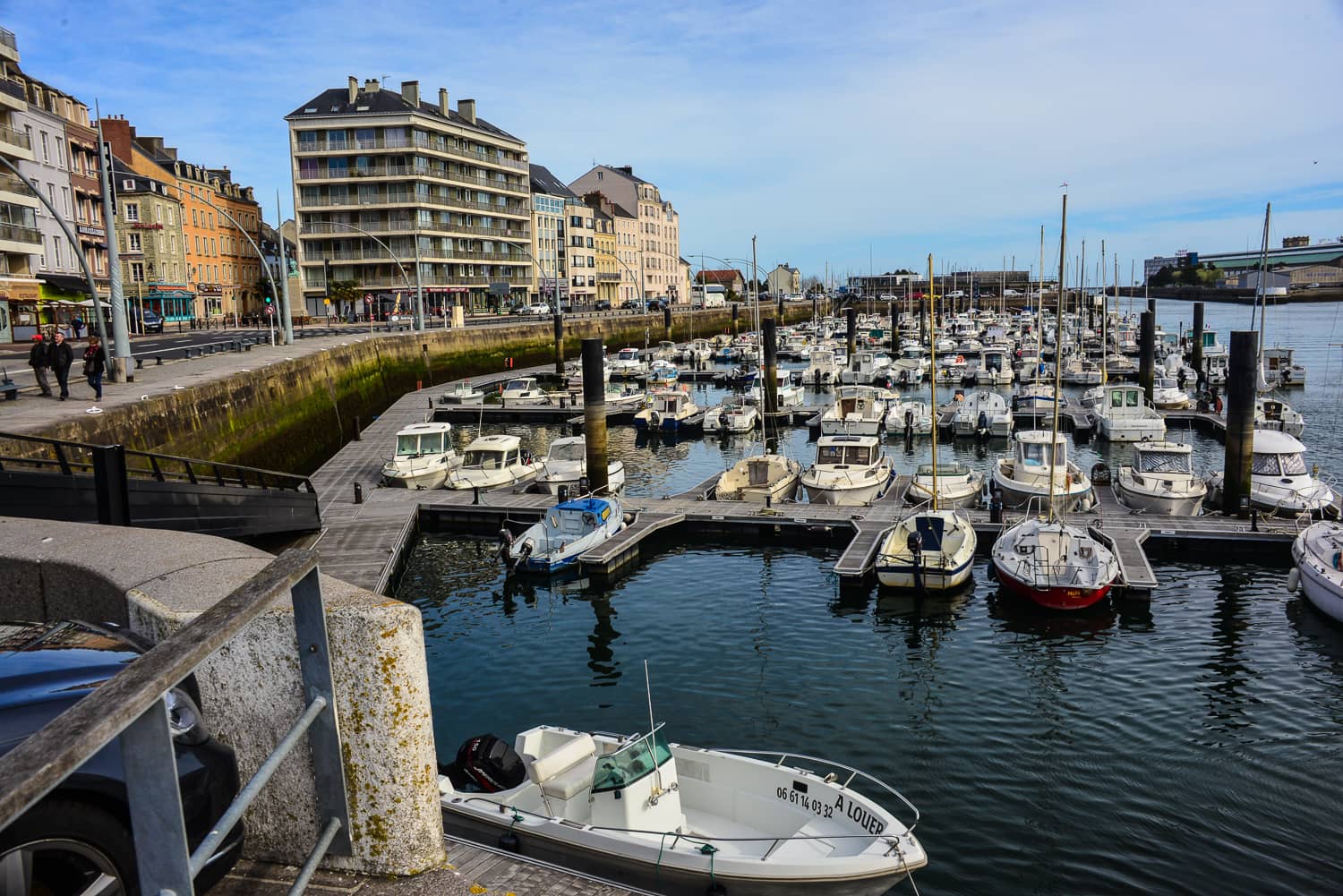Lots of small boats in the inner harbour of Cherbourg