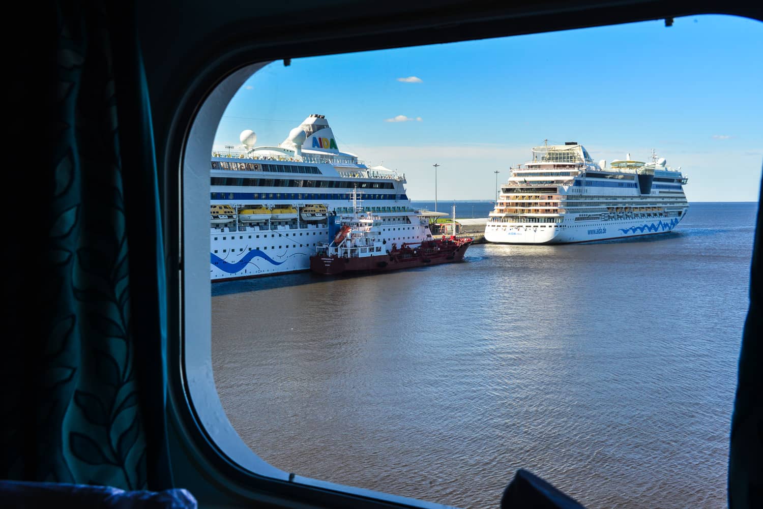 Back on the ship we can see the competition through our cabin window.