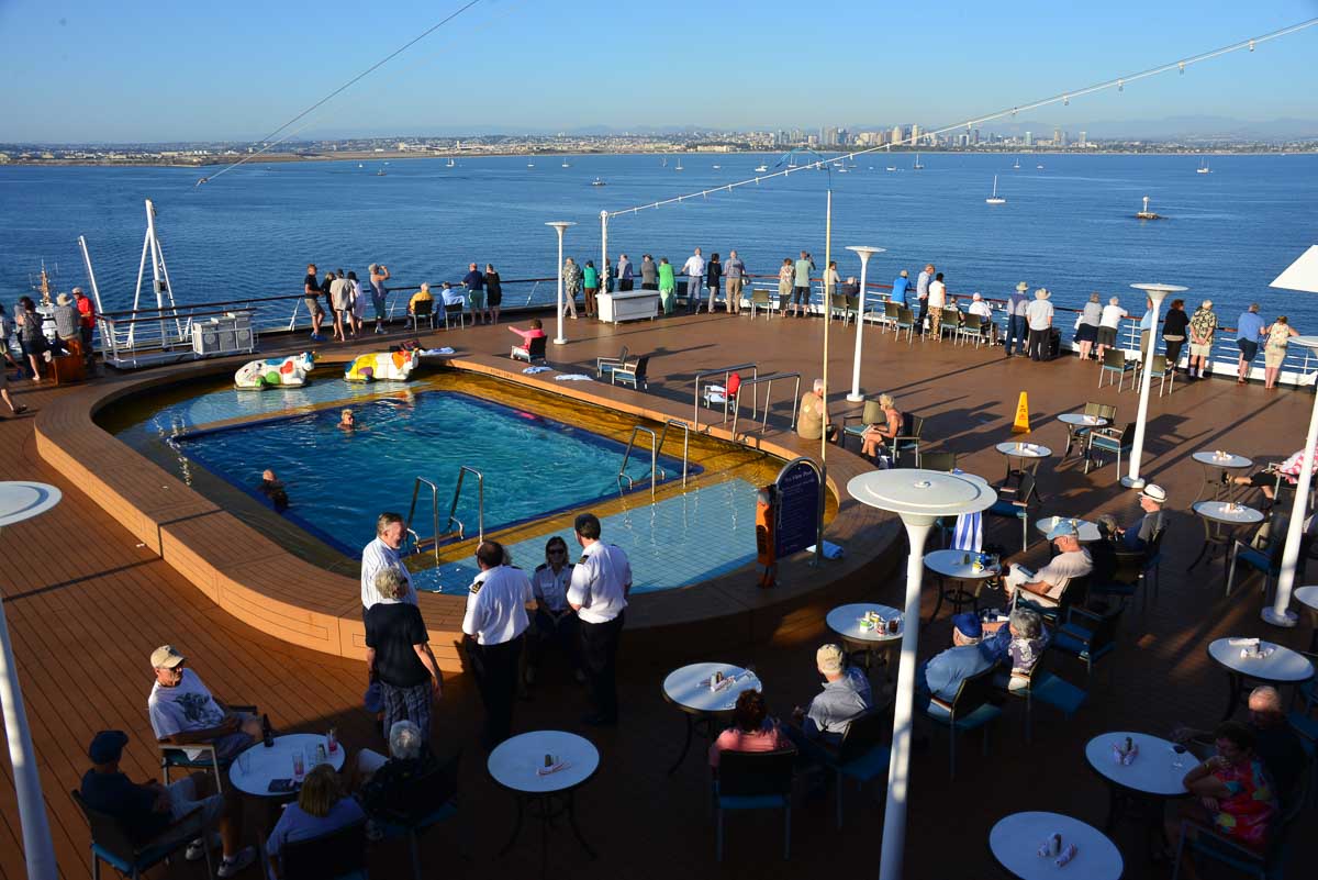 Rear deck of the Zaandam leaving San Diego, California