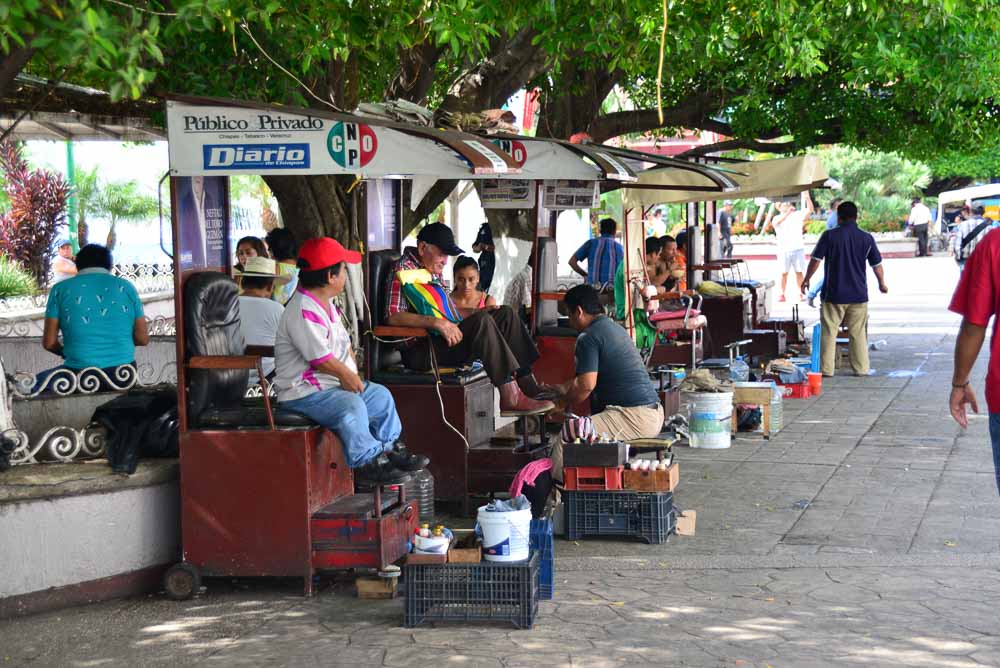 Shoe shine stalls in Tapachula, Mexico