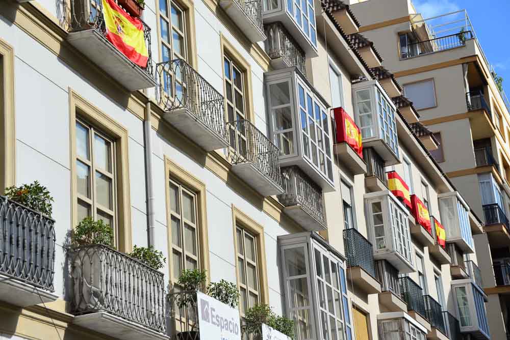 Spanish flags in Malaga, Spain