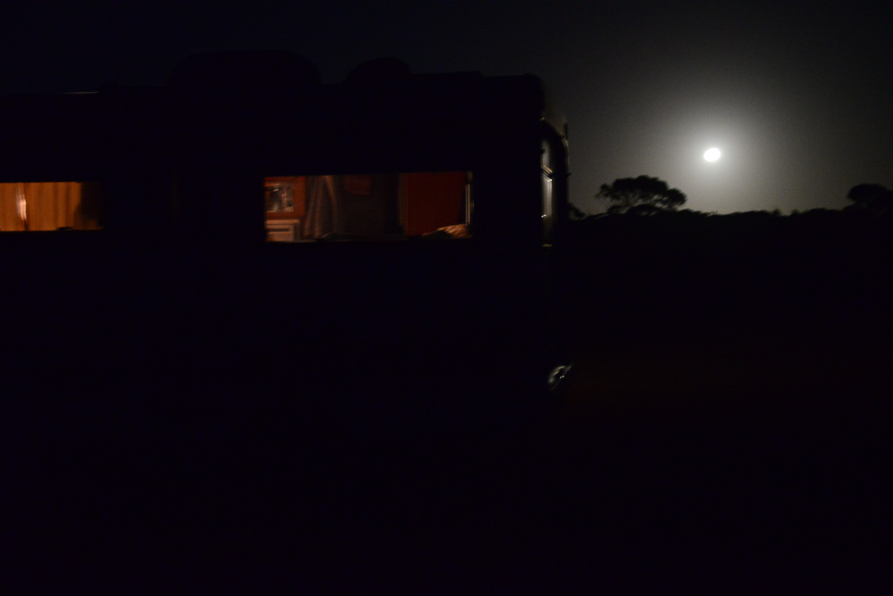 Image of the full moon rising over Winnie as we cook our supper