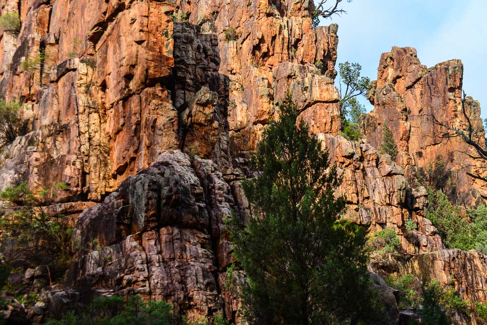 An image of the vertical rock strata on the side of the Warren Gorge
