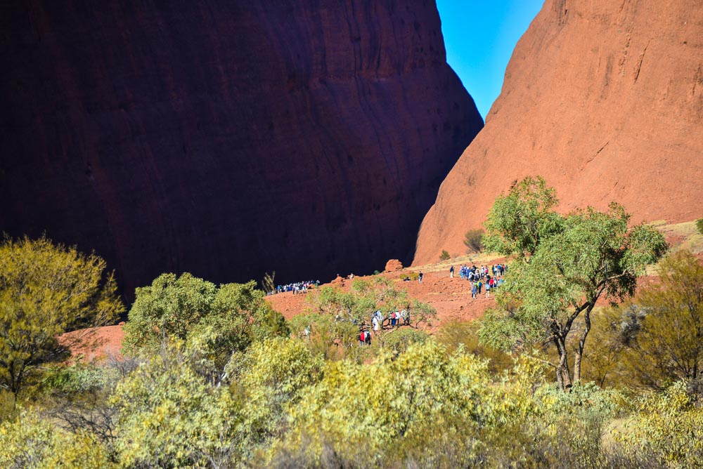 An image of the crowds on the rocks aproaching Kata Tjuta