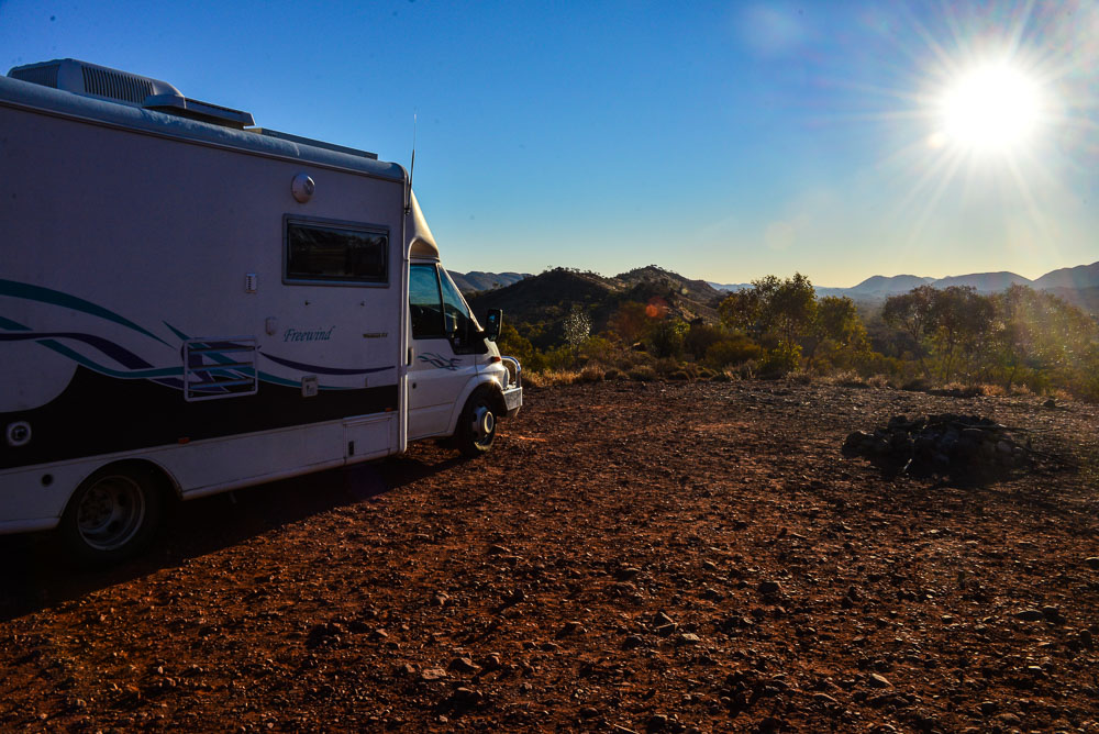 An image of the MacDonnell ranges in the evening light from our free camp