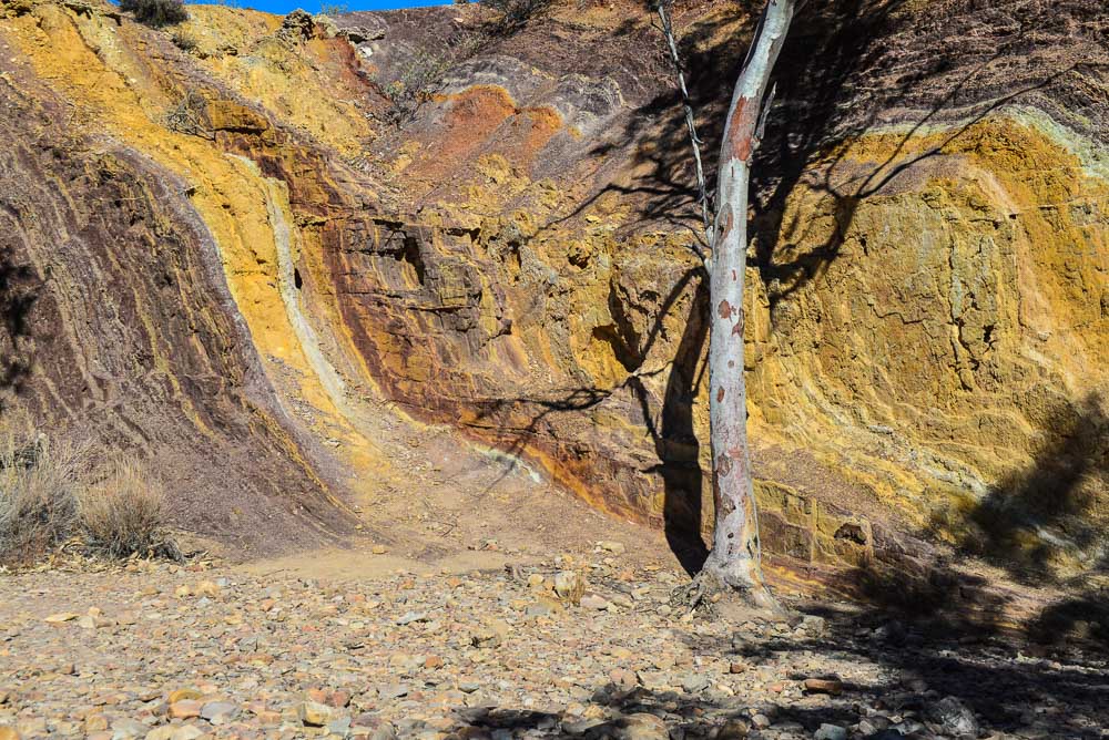 An image of the various coloured strata in the Ochre Pits