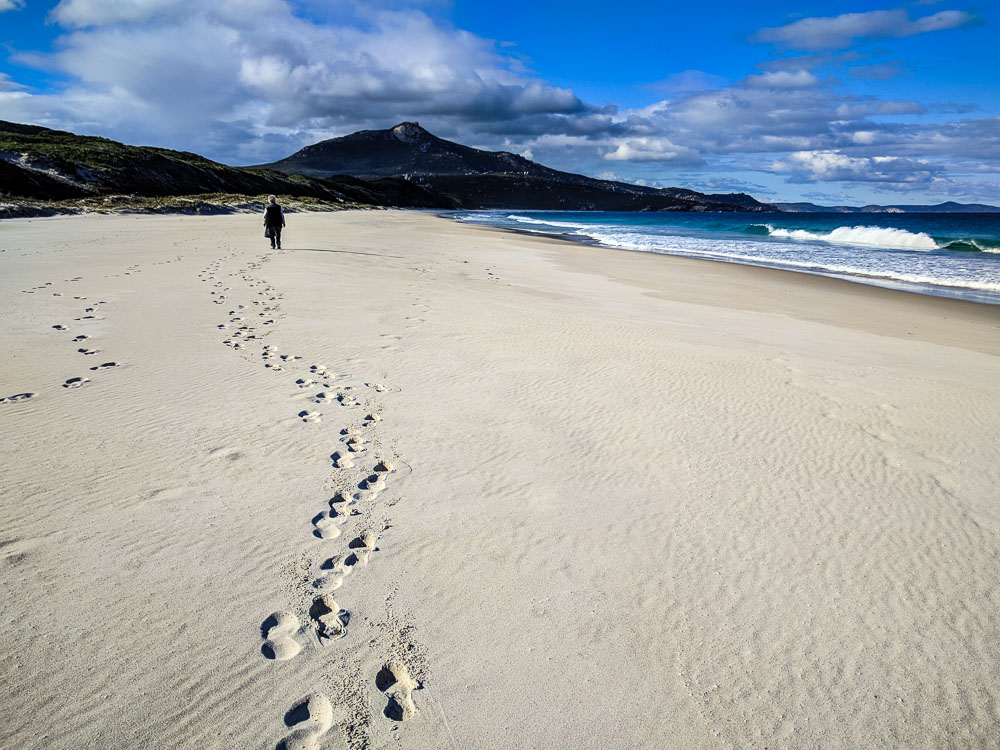 An image of footprints along the Normans beach