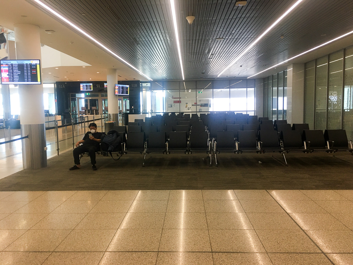 The departure gate in Perth airport is deserted