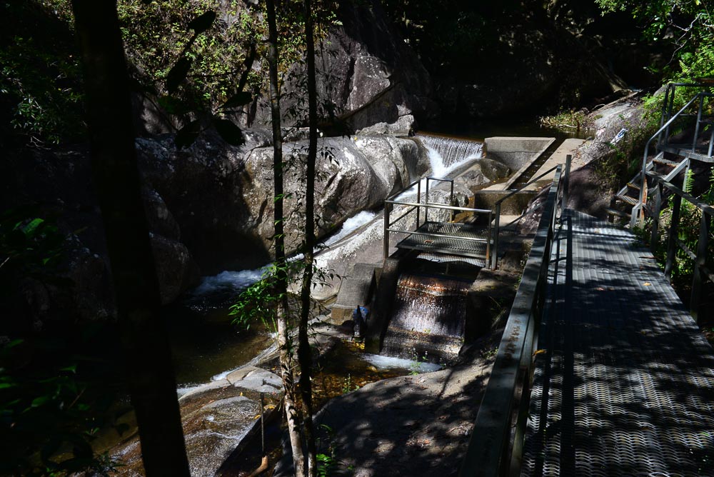 The water is channeled from just below the falls for the thirsty in Cairns.